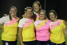 CSU Cockatoos Pink and Yellow players after the round one match. Picture supplied