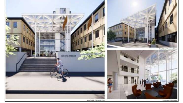 An artits's render of the proposed redveleopment of the Kite Street entrance to the old DPI building.