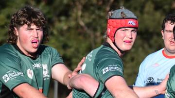 Cory Hooper in the thick of the action for Emus against Dubbo Roos. Picture by Jude Keogh