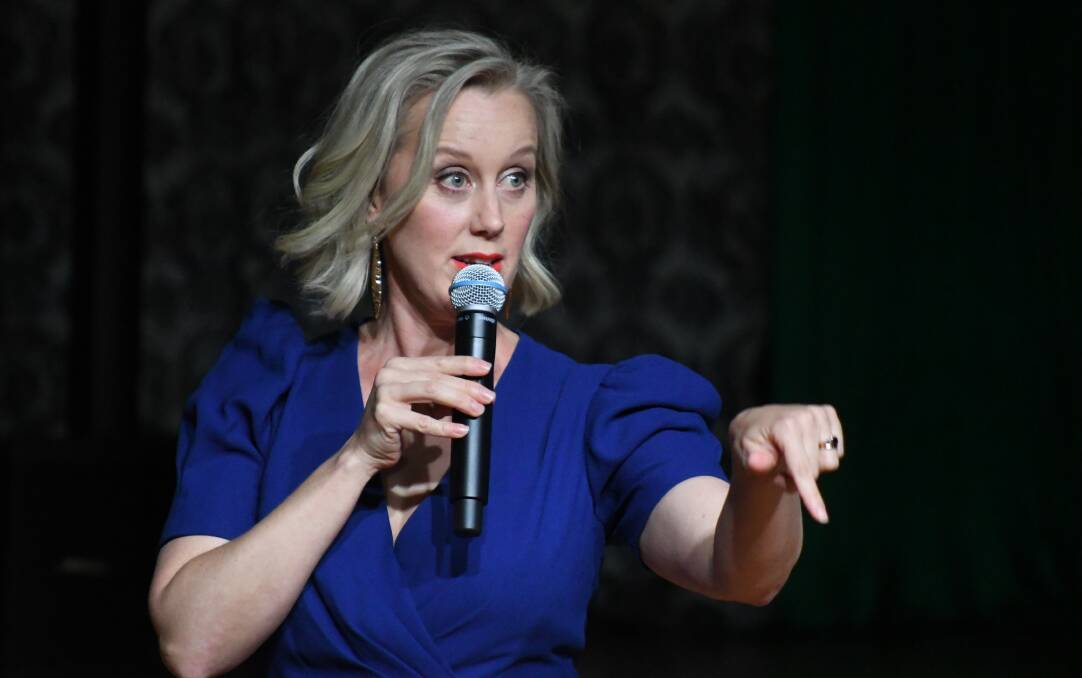 LAUGHS: Comedienne Claire Hooper entertains around 300 people at the White Tie Ball on Saturday. Photo JUDE KEOGH