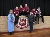 Blayney High School principal Narelle Beasley with students Patrick Lapham, Izaac Crothers, Harley Fuller, teacher Maureen Dickson, and students Theo Death and Brendon O'Neil. Picture by Carla Freedman