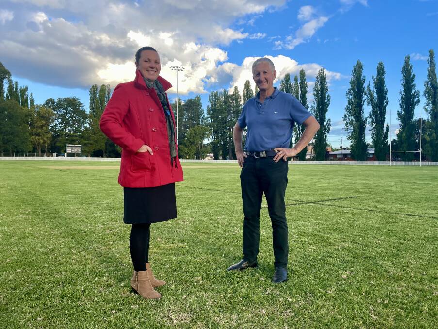 Molong Village Markets coordinator Maddi Jeffries with Molong Advancement Group president, Peter Batten ahead of April 10. Picture by Emily Gobourg.