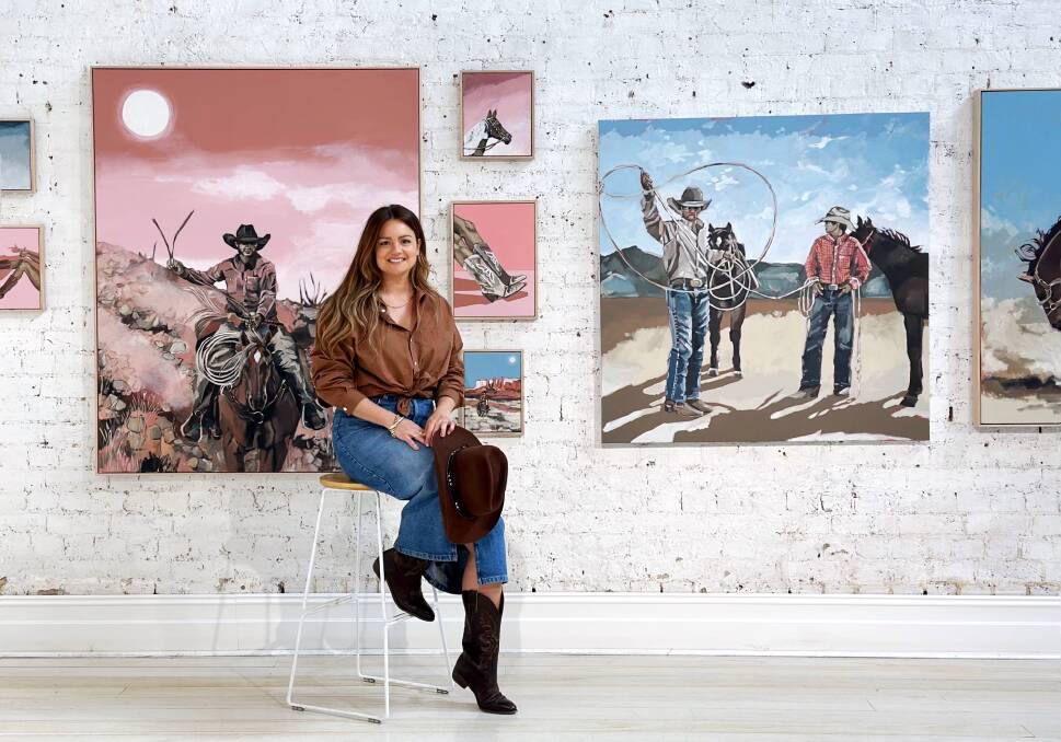 Artist Whitney Spicer in front of her artwork for the Further West exhibition hosted by Orange's shopping and retail empire, Jumbled. Picture by Pip Brett.