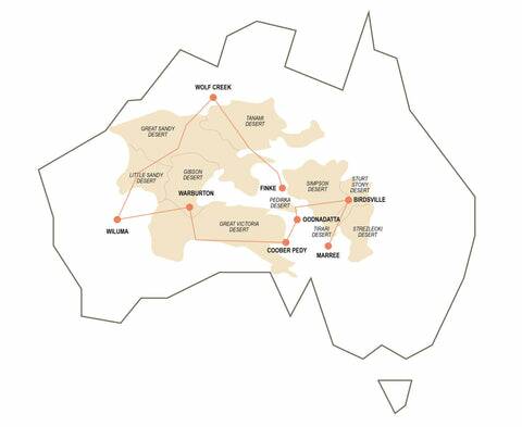 The map of Jeremy Cowley's 10 Deserts for Torie ride which will start in South Australia's Marree and end at the Finke Desert Race in Alice Springs. Picture contributed.