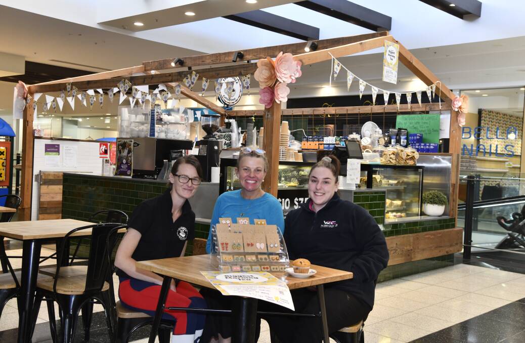 The Middle Coffee Shop owners Chantelle Davies and Natalie Reid with Laura La Spina to champion new self-launched business, Wattle and Carlos Jewellery with May 20 around the corner. Picture by Carla Freedman.