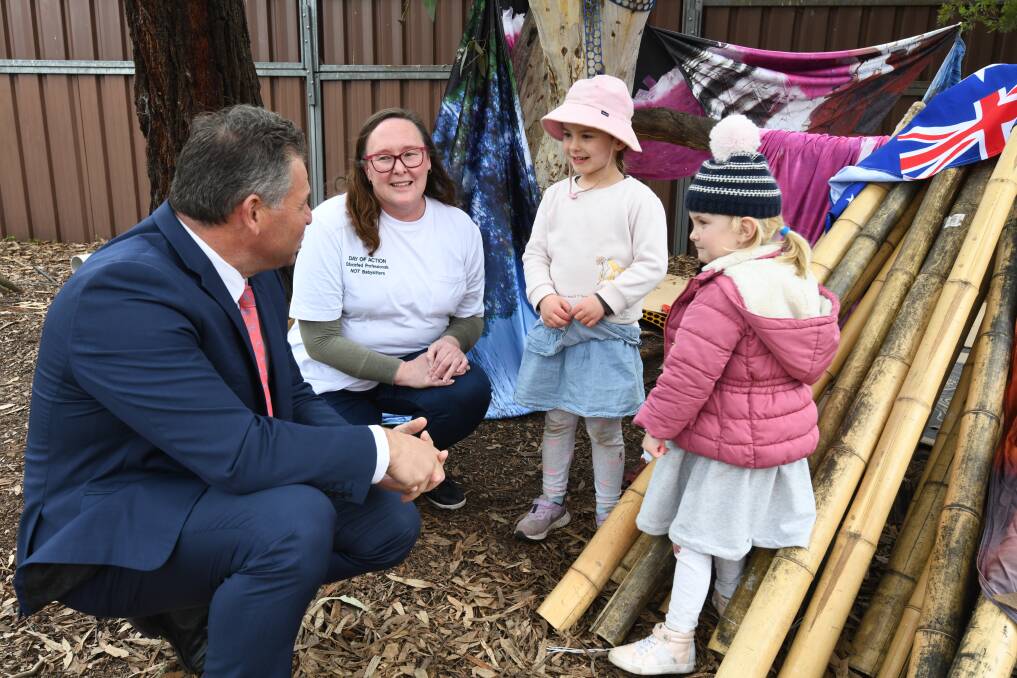 Phil Donato MP visited Moad Street's Orange Preschool Kindergarten on September 7, listening to its director, Sonya Murphy, voice her concerns for the early education sector. Picture by Jude Keogh.