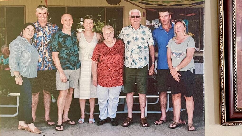 Mary and Michael Mulhall surrounded by their three children and children-in-law, Ann-Maree and Paul, John and Stacie, Bryan and Robyn. Picture supplied.