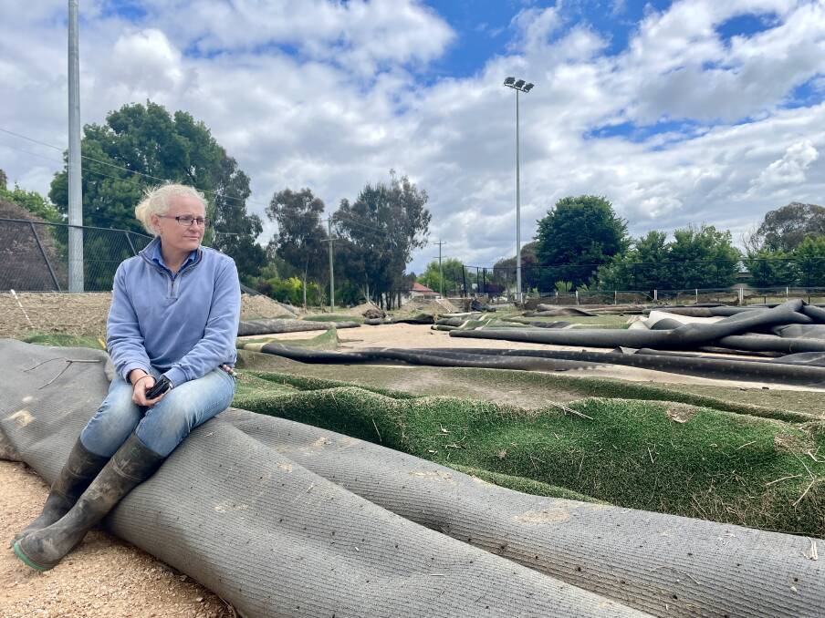 Emotions were high for Molong Hockey Club secretary, Belinda Mills on Wednesday when she saw the flood-wreckage at the hockey fields in-person for the first time. Picture by Emily Gobourg.