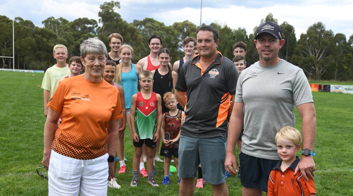 Orange Runners Club president Judy Tarleton, Orange Little Athletics president Brett Wallbank and coach Jeremy Wallace at Emus Rugby Club where they hold training sessions for elite athletes. Picture by Jude Keogh
