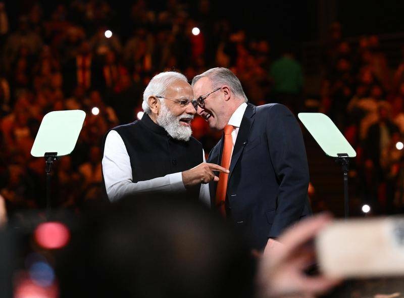 Indian Prime Minister Narendra Modi meets Anthony Albanese in Sydney, Australia on Tuesday. Picture supplied.
