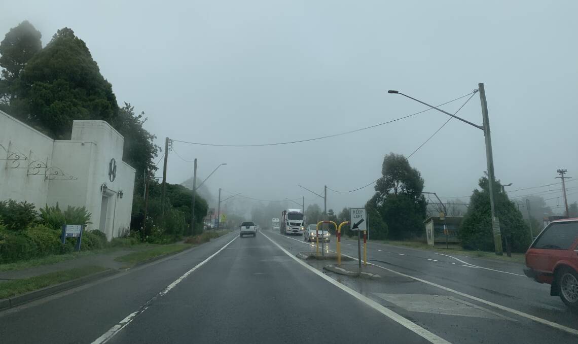 The current highway through Medlow Bath on a foggy Blue Mountains morning.