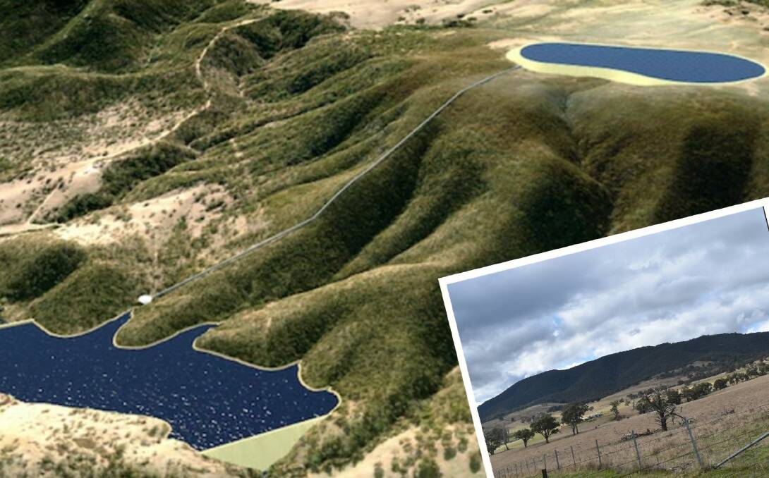 An artist's impression of a proposed pumped hydro project near Yetholme (main picture) and Mount Tennyson as seen from Tarana Road, Locksley (picture by Peter Bowditch).