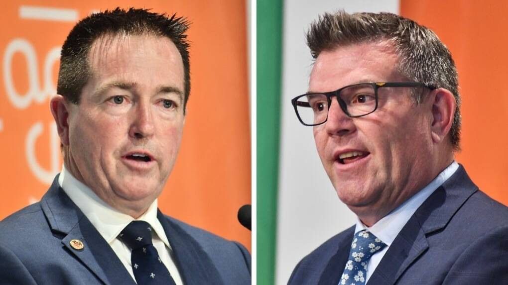 Dugald Saunders (right) will not confirm or deny reports he's challenging Paul Toole (right) for leadership of the Nationals. Pictures by Jude Keogh