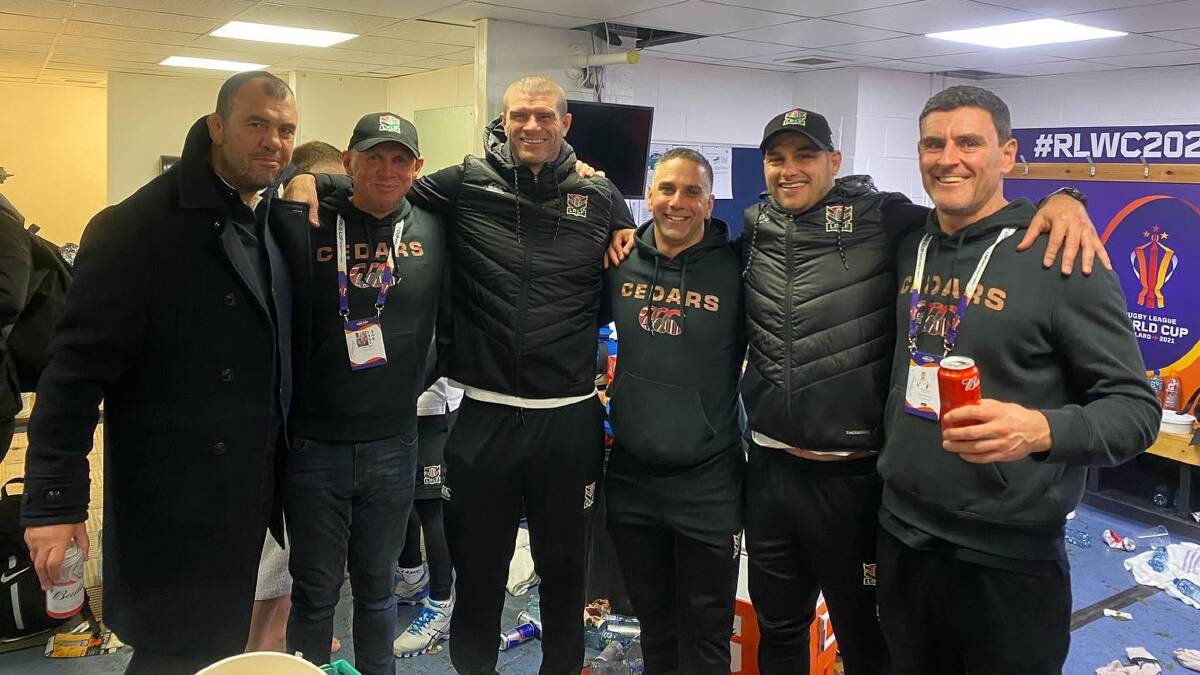 Chris Bennett (right) was on hand for the Lebanon Cedars during the Rugby League World Cup, helping head coach Michael Cheika (left). Picture supplied