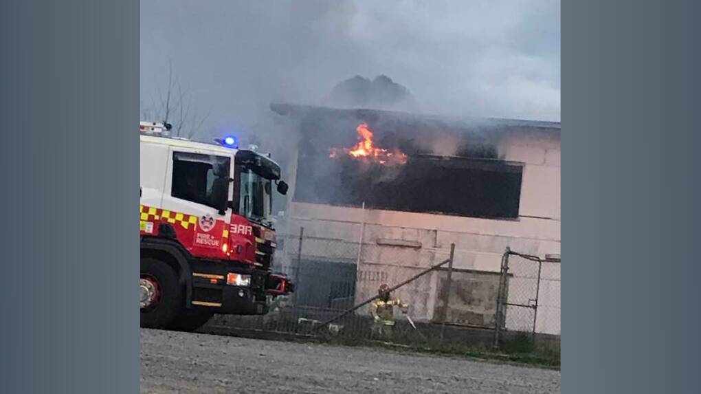 The crews from Fire and Rescue NSW were called to extinguish a fire in a disused building on the Orange rail corridor on Saturday. Picture supplied