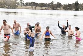 Participants braving the icy water at Gosling Creek for the Solstice Swim in 2023. Picture by Carla Freedman