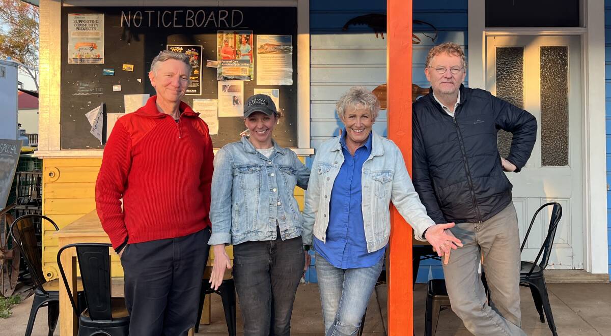 The Back Roads crew of Stuart Thorne, Sophie Wiesner, Heather Ewart and Cam Miller visited Eugowra in August to film an episode of the ABC show. Picture supplied
