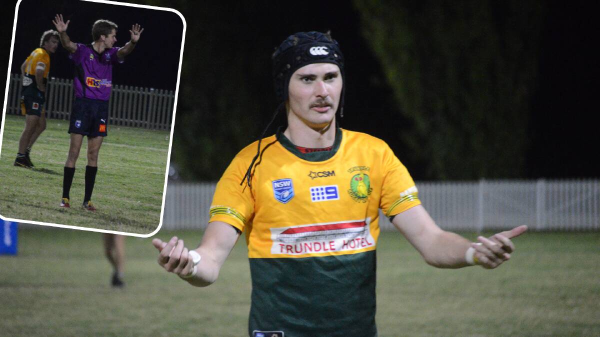 Matt Bermingham was given ten in the bin late in the Trundle-Molong match for arguing with the referee. Pictures by Riley Krause