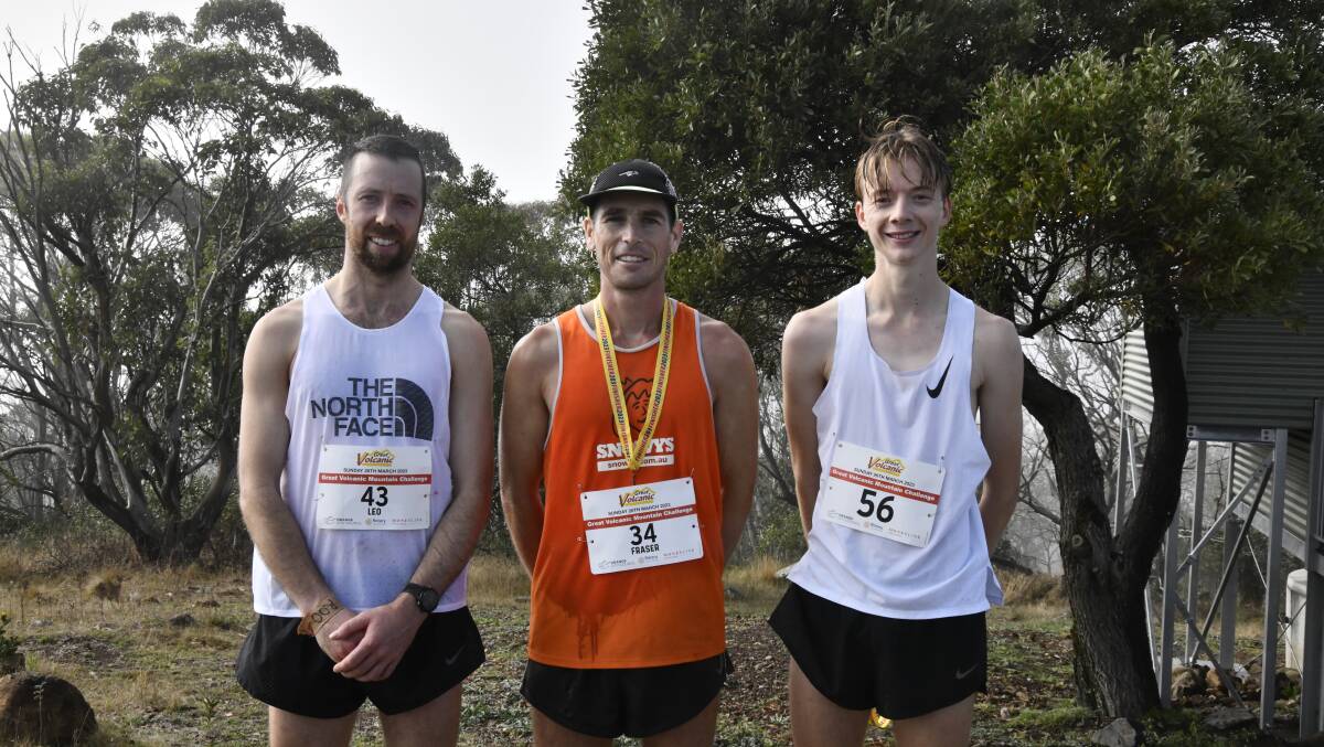 Leo Peterson, Fraser Darcy and Ewan Shingler were the top three finishers during the Great Volcanic Mountain Challenge. Picture by Carla Freedman.