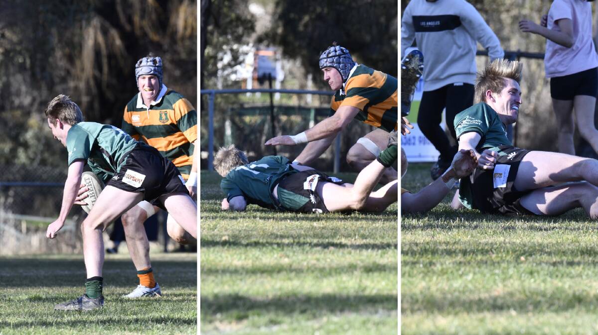 Angus Cudmore scoring Emus' first try of the day. Picture by Jude Keogh