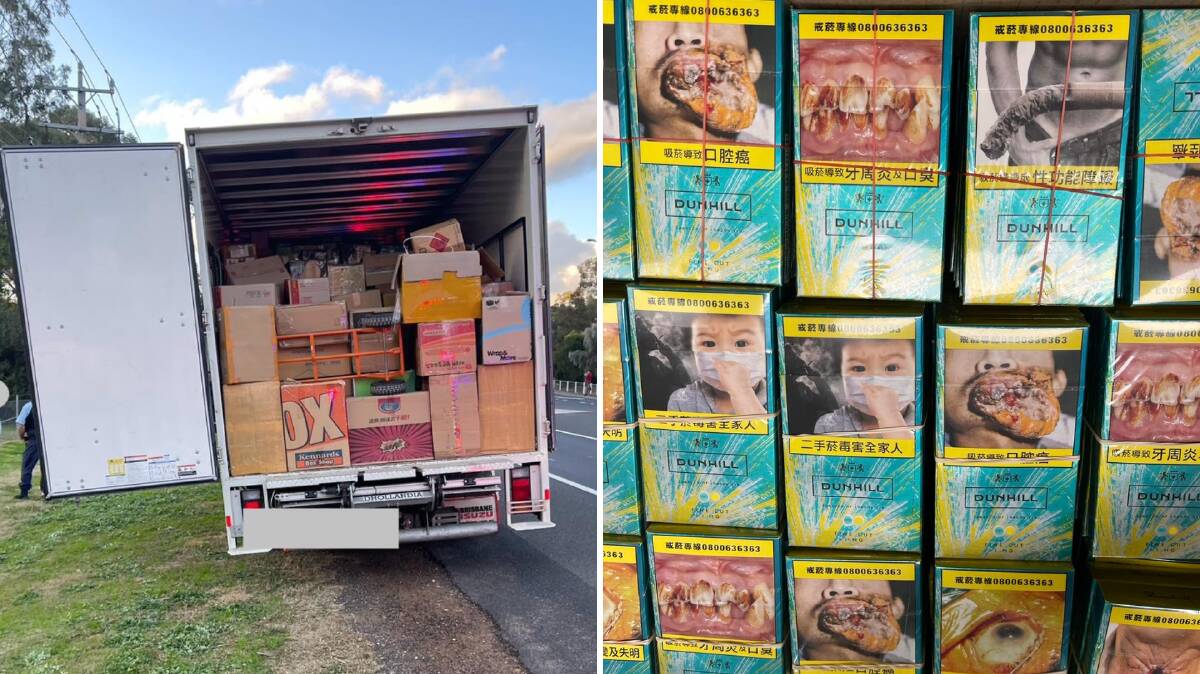 Boxes of illegal cigarettes and vapes were found during a traffic stop near on the Newell Highway near Dubbo. Picture by NSW Police