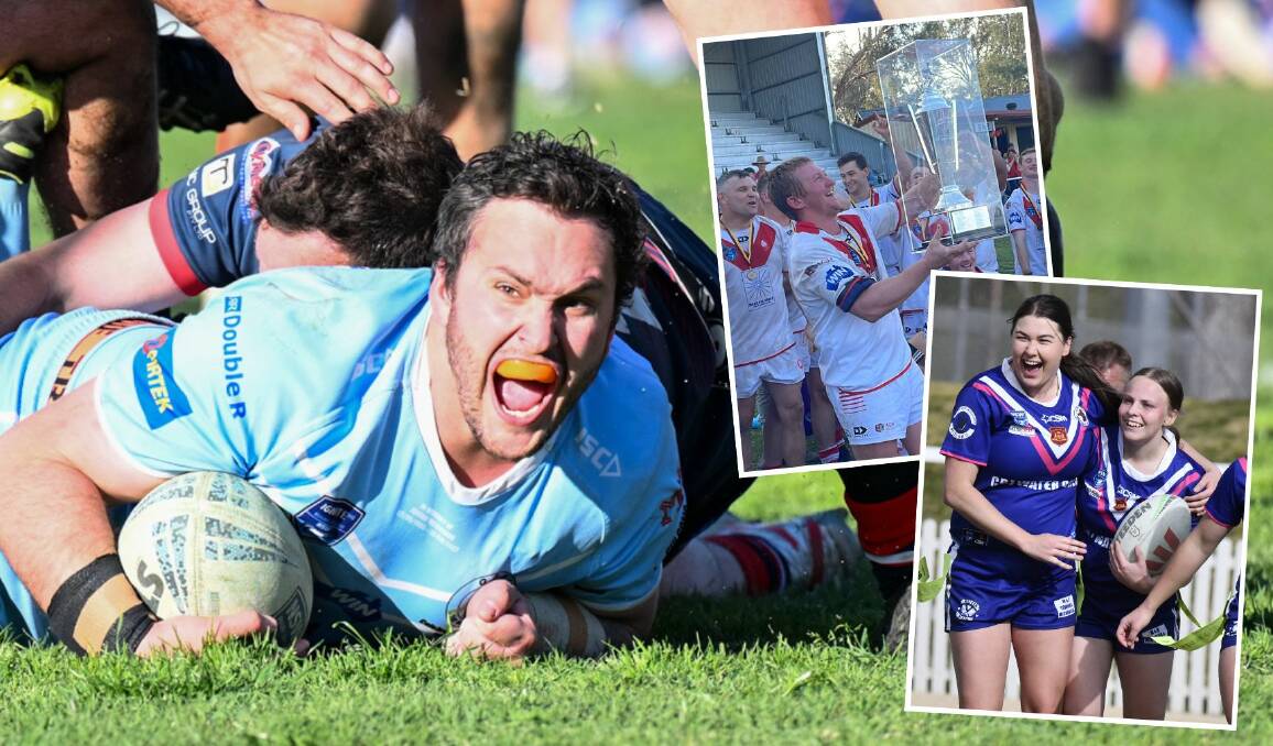 Gulgong's Blake Gorrie scores in the Castlereagh grand final and (insets) highlights from the Woodbridge Cup season.