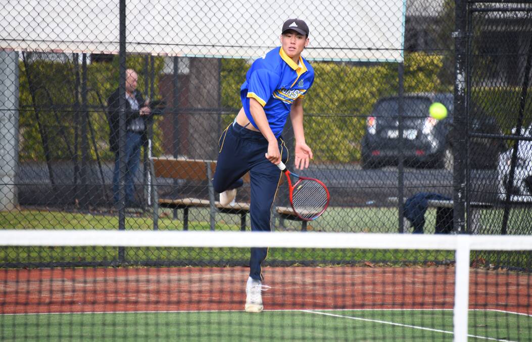 Jeorge Collins again impressed for Bathurst High on the tennis court. Picture by Nick Guthrie