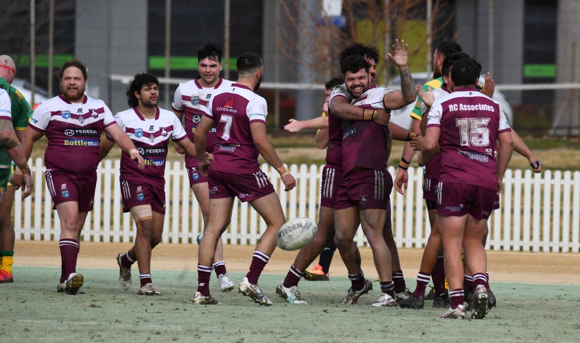 Wellington Cowboys players celebrate during their win over Orange CYMS on Sunday, June 30. Picture by Jude Keogh