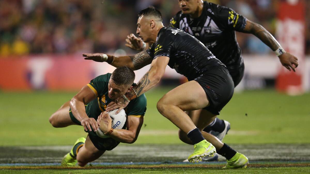 Raiders star Jack Wighton is set to add to his two Tests for Australia after being named on the bench this weekend against Fiji. Picture Getty Images