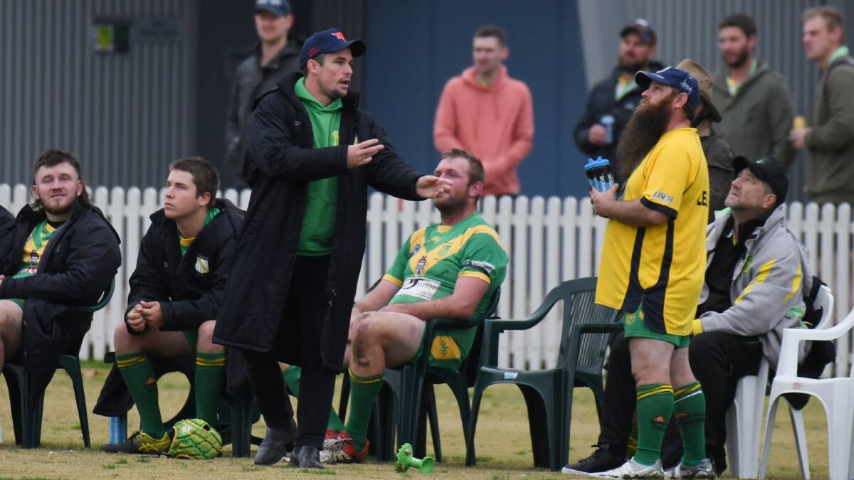 Daniel Mortimer relays a message to Craig Piper this season against Lithgow Workies. Picture by Carla Freedman 