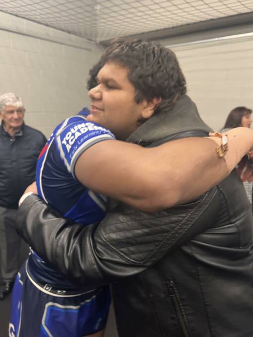 Arky Bennett and Josh Addo-Carr embrace. Picture supplied 