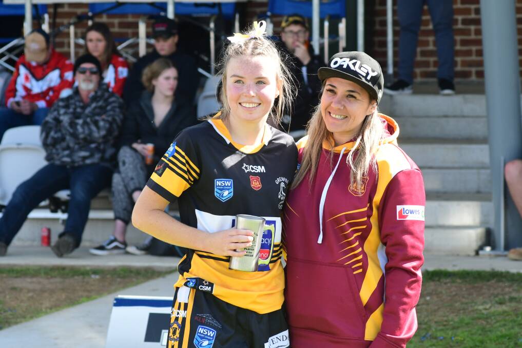 Woodbridge Cup grand final player of the match Lily Holmes with Woodbridge Cup secretary Erin McCann. Picture by Jude Keogh 