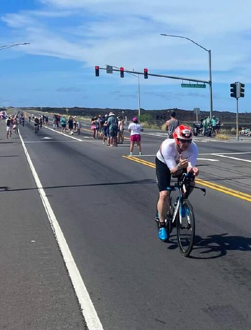 Steve Robinson on the bike leg of his Ironman. Picture supplied 