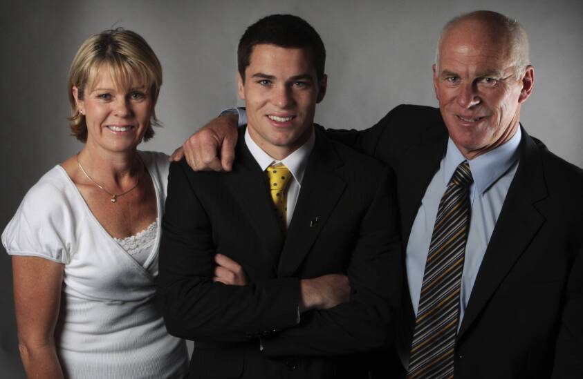 Daniel Mortimer early in his rugby league career with mother Julie and father Peter. Picture from file 