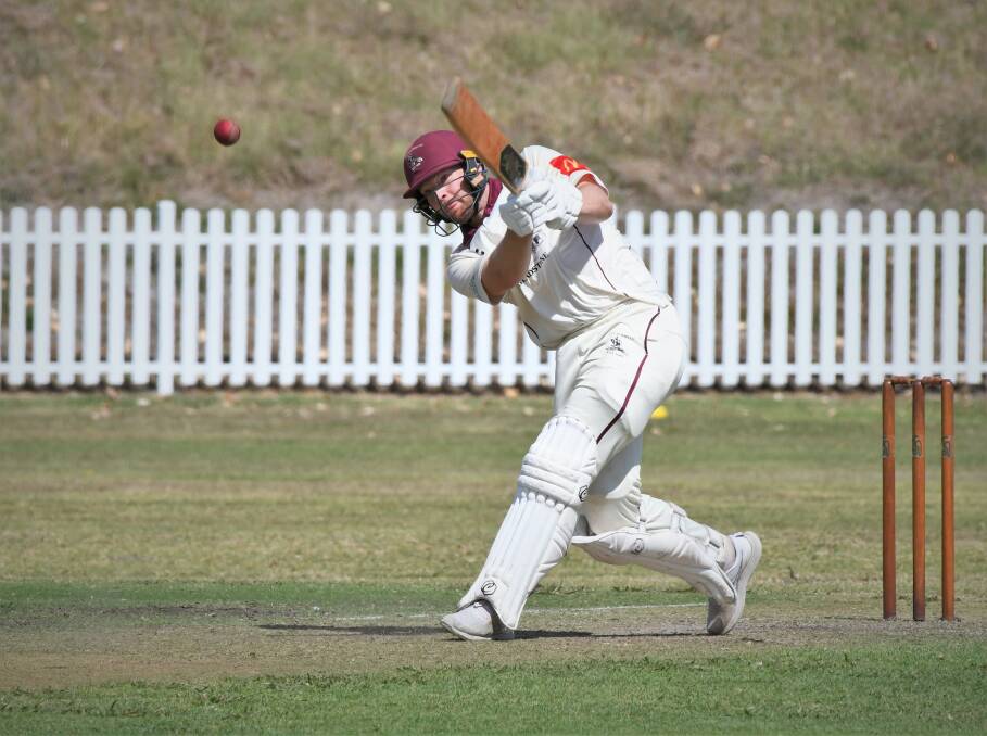 Matt Corben hits out during his century against Bathurst City Colts. Picture by Chris Seabrook 