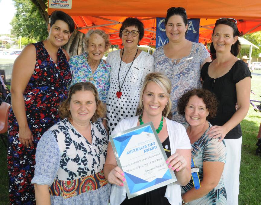 YOUNG AT HEART: Molong Community Group of the Year, the Molong CWA (back) Meg Oliver, Maureen Kirkwood, Jan Dowling, Tori Wood, Lizzie Kelly, (front) Julie Spencer, Karyn Dive and Donna Prescott. Photo: Steve Gosch 						                0126sgaust9