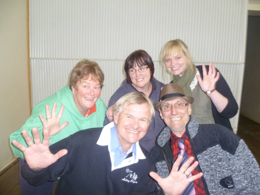 CRACKERS GALORE: Molong Players Theatre Group performers (back) Margot Brown, Michelle Gianisis, Megan Sumner and (front) Peter Meers and Mario Semeia are ready for this year's show A Club full of Cracks. Photo: contributed